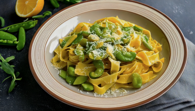 Makaron z bobem, cytryną i serem pecorino